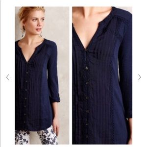 Anthropologie Meadow Rue Navy Tunic Top